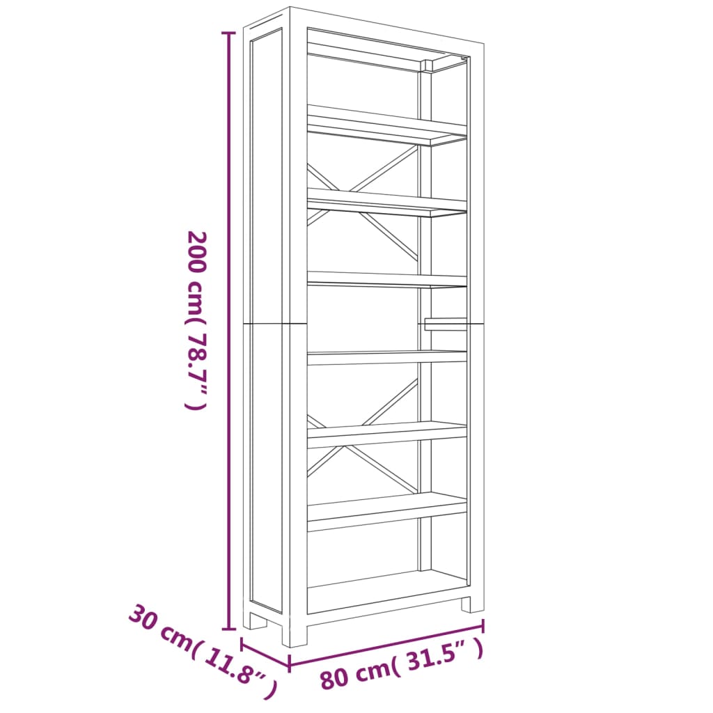 Boekenkast met 5 schappen 80x30x140 cm massief acaciahout