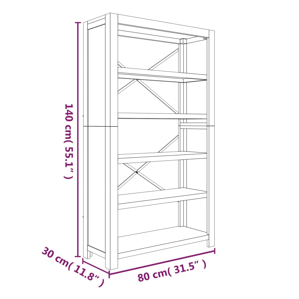 Boekenkast met 7 schappen 80x30x200 cm massief acaciahout