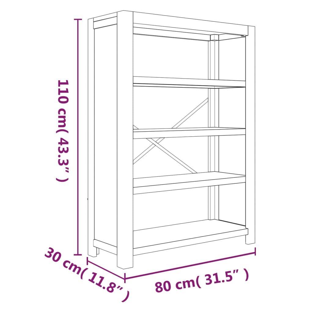 Boekenkast met 7 schappen 80x30x200 cm massief acaciahout