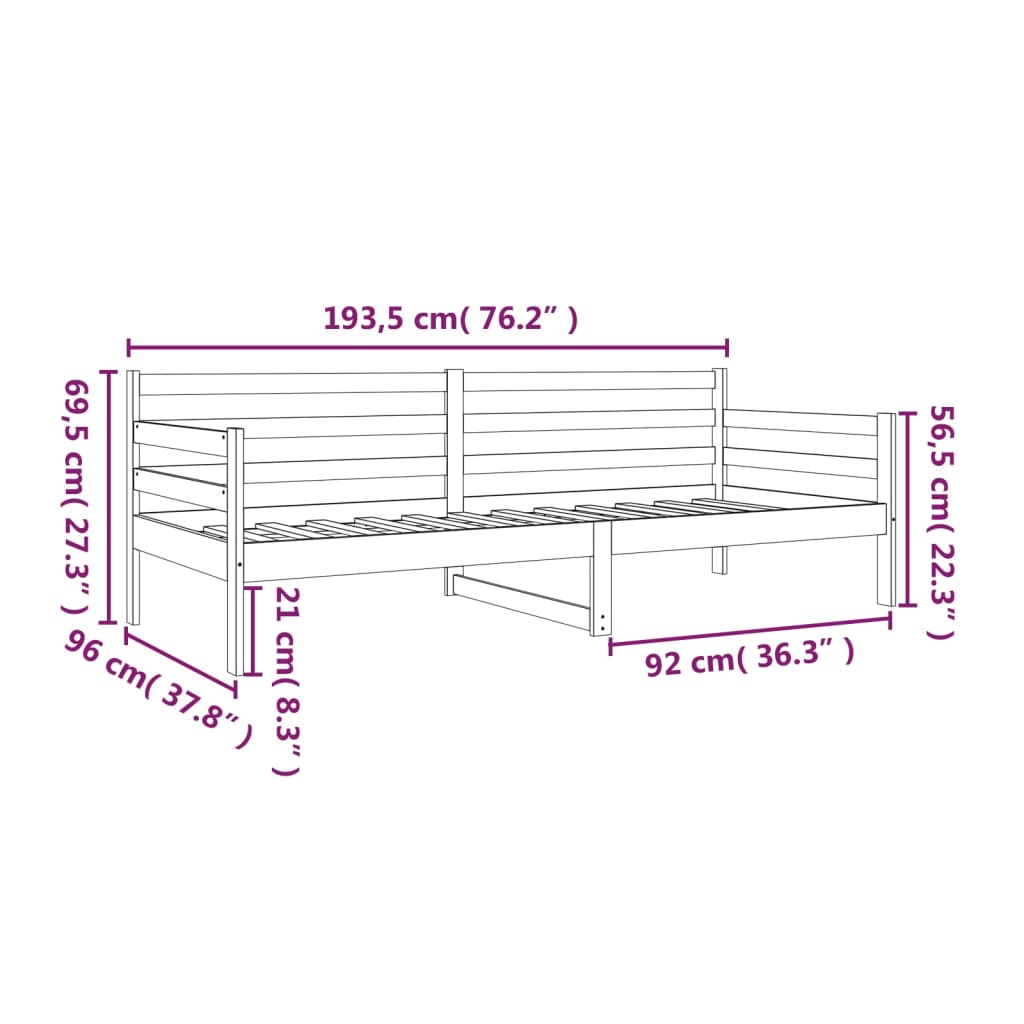 Slaapbank 90x190 cm massief grenenhout grijs