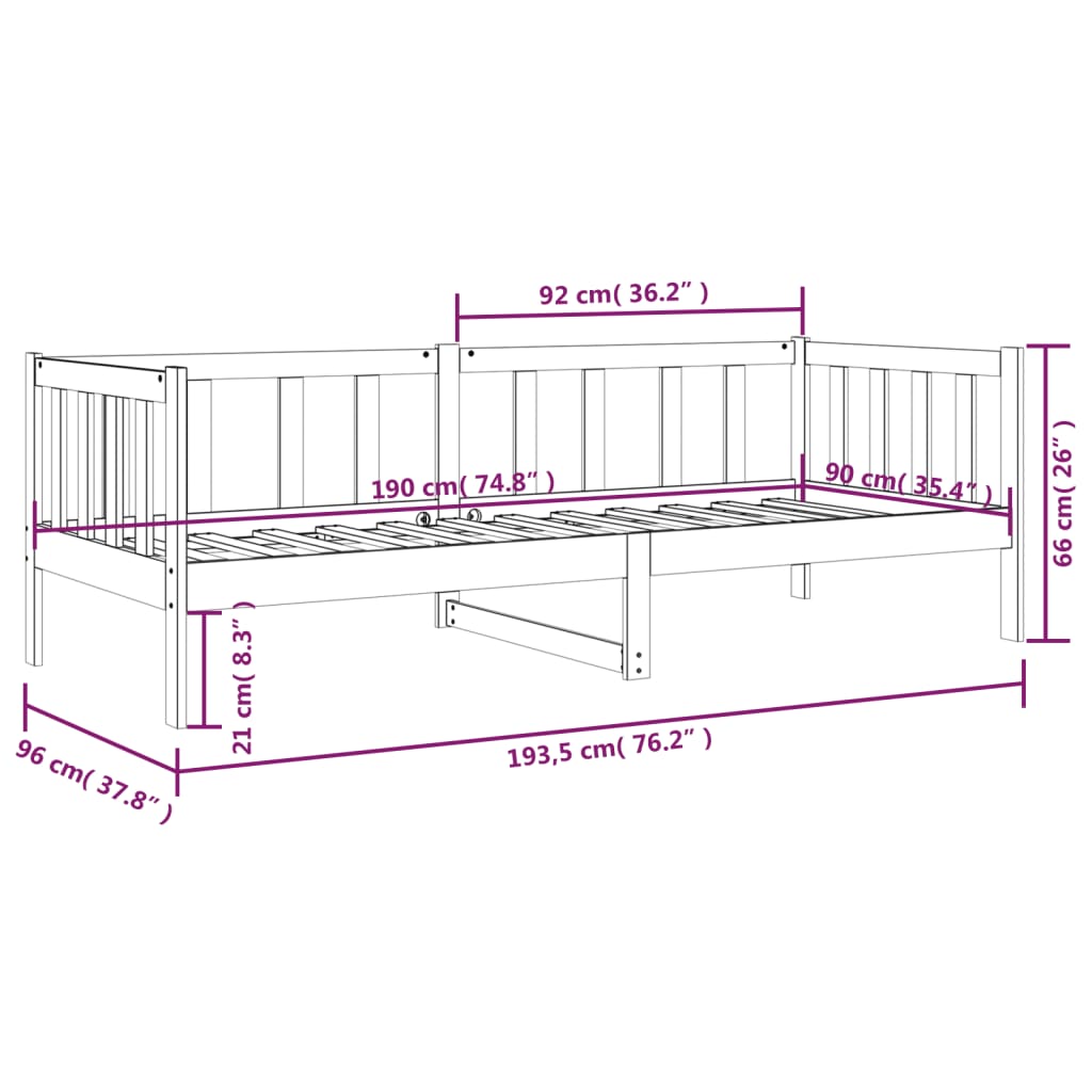 Slaapbank 90x190 cm massief grenenhout