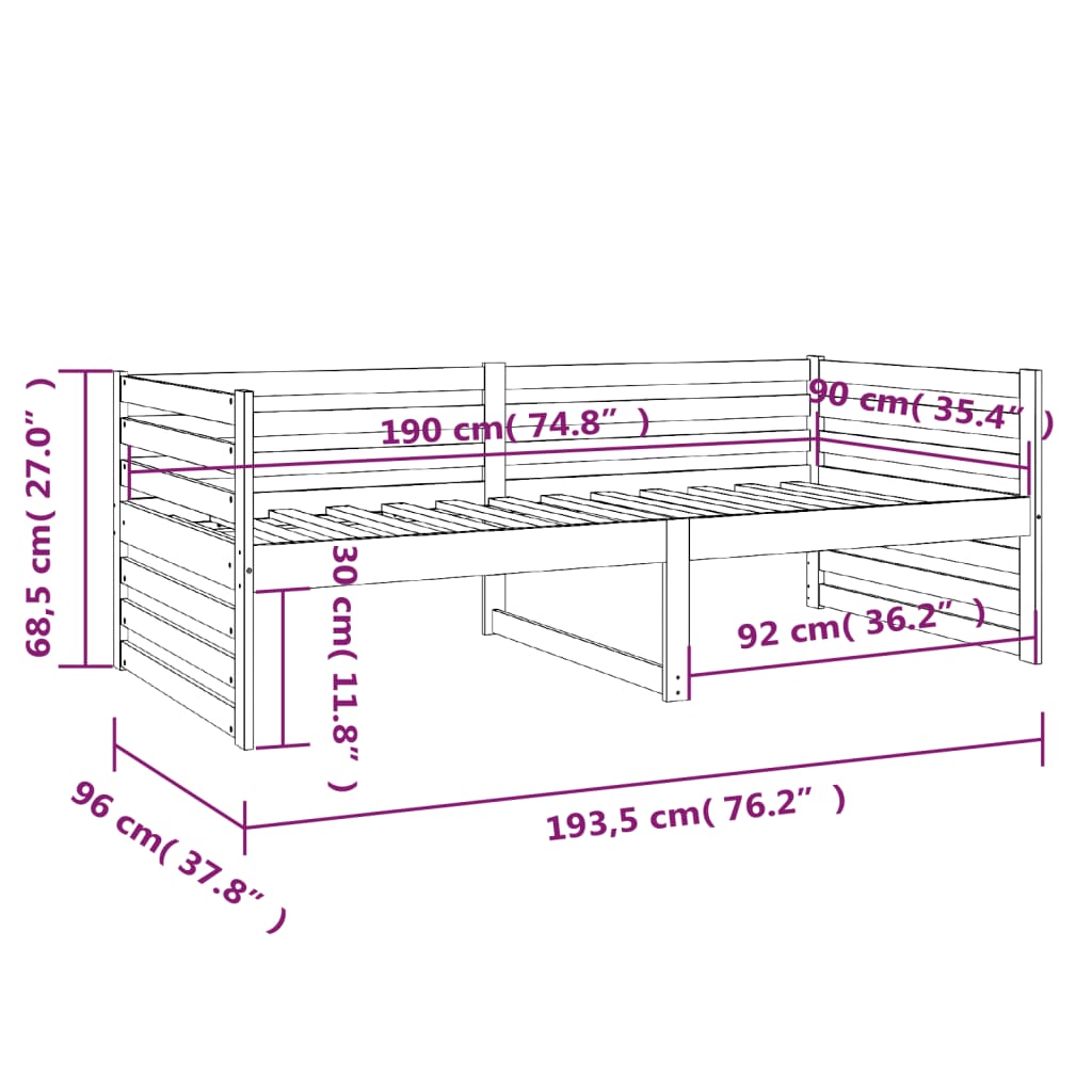 Slaapbank 90x190 cm massief grenenhout