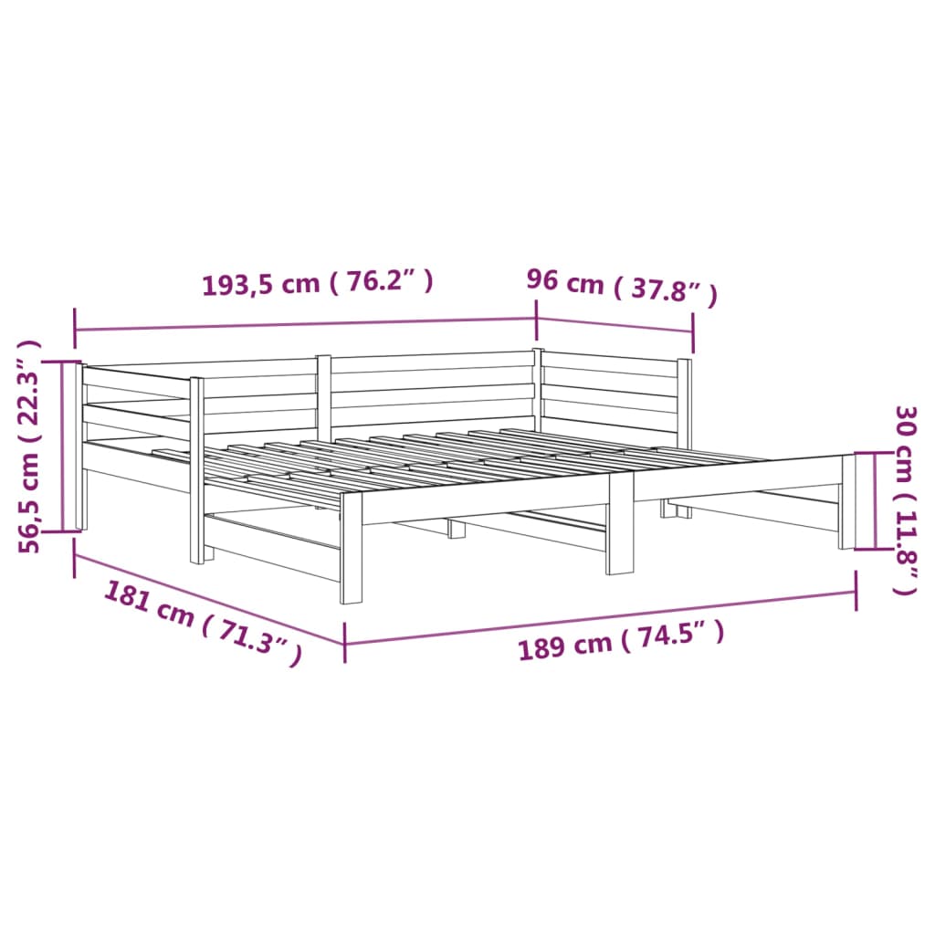 Canapé-lit extensible en bois de pin 2x (90x190) cm