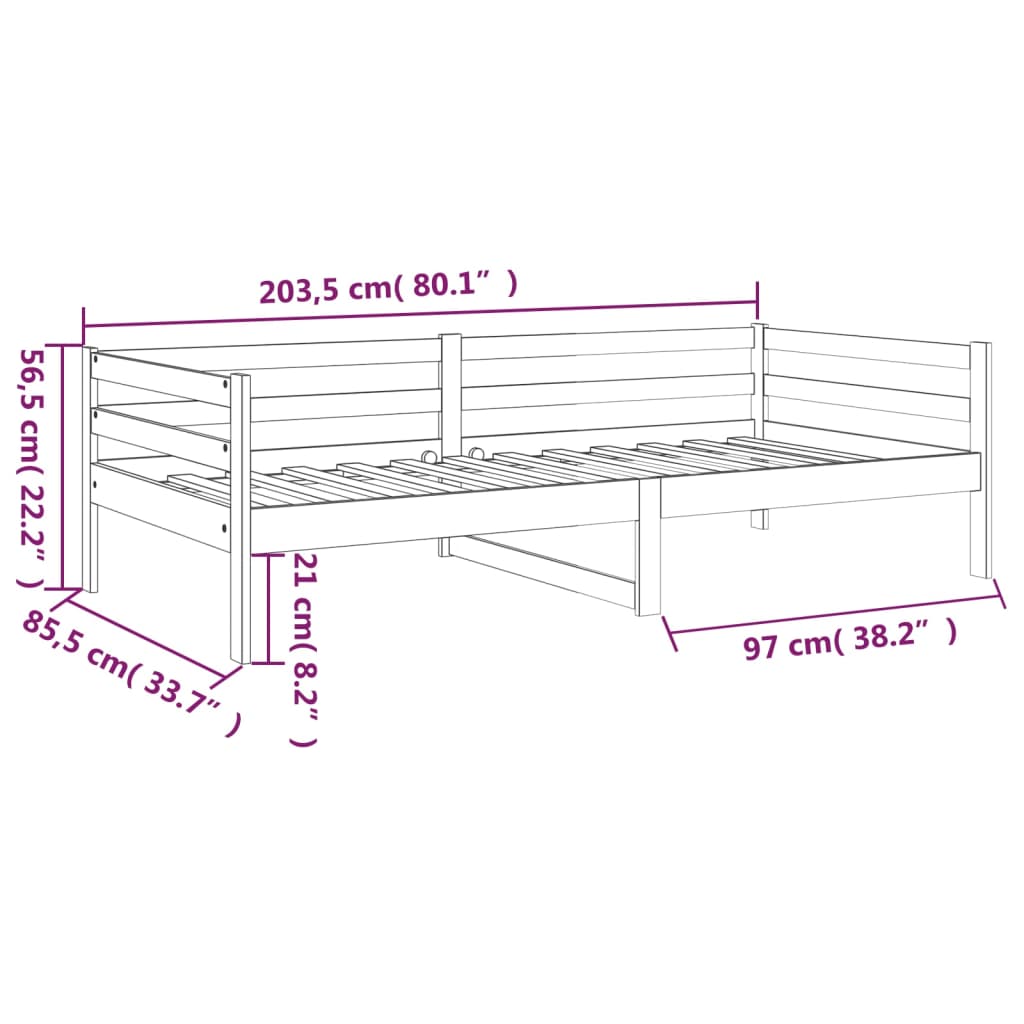 Slaapbank 80x200 cm massief grenenhout