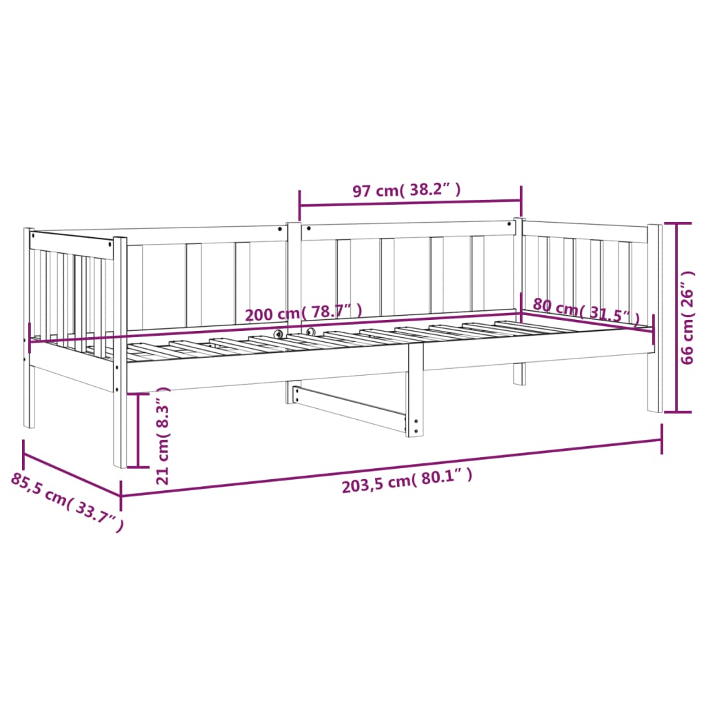 Canapé lit 80x200 cm en pin massif