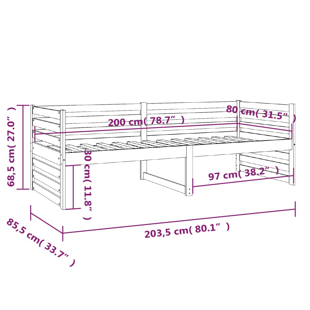 Canapé lit 80x200 cm en pin massif