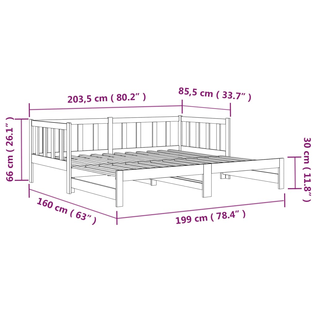 Canapé-lit extensible 2x (80x200) cm en pin massif