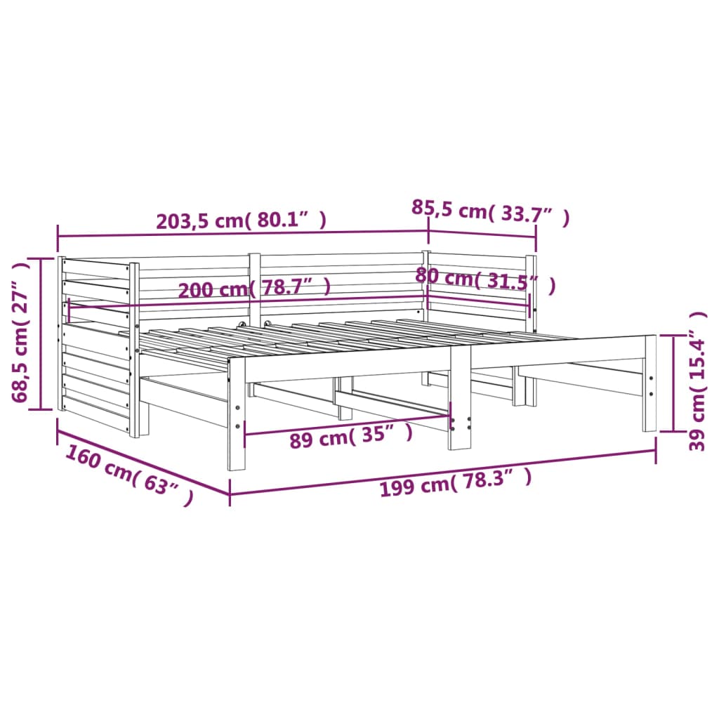 Canapé-lit extensible 2x (80x200) cm en bois de pin