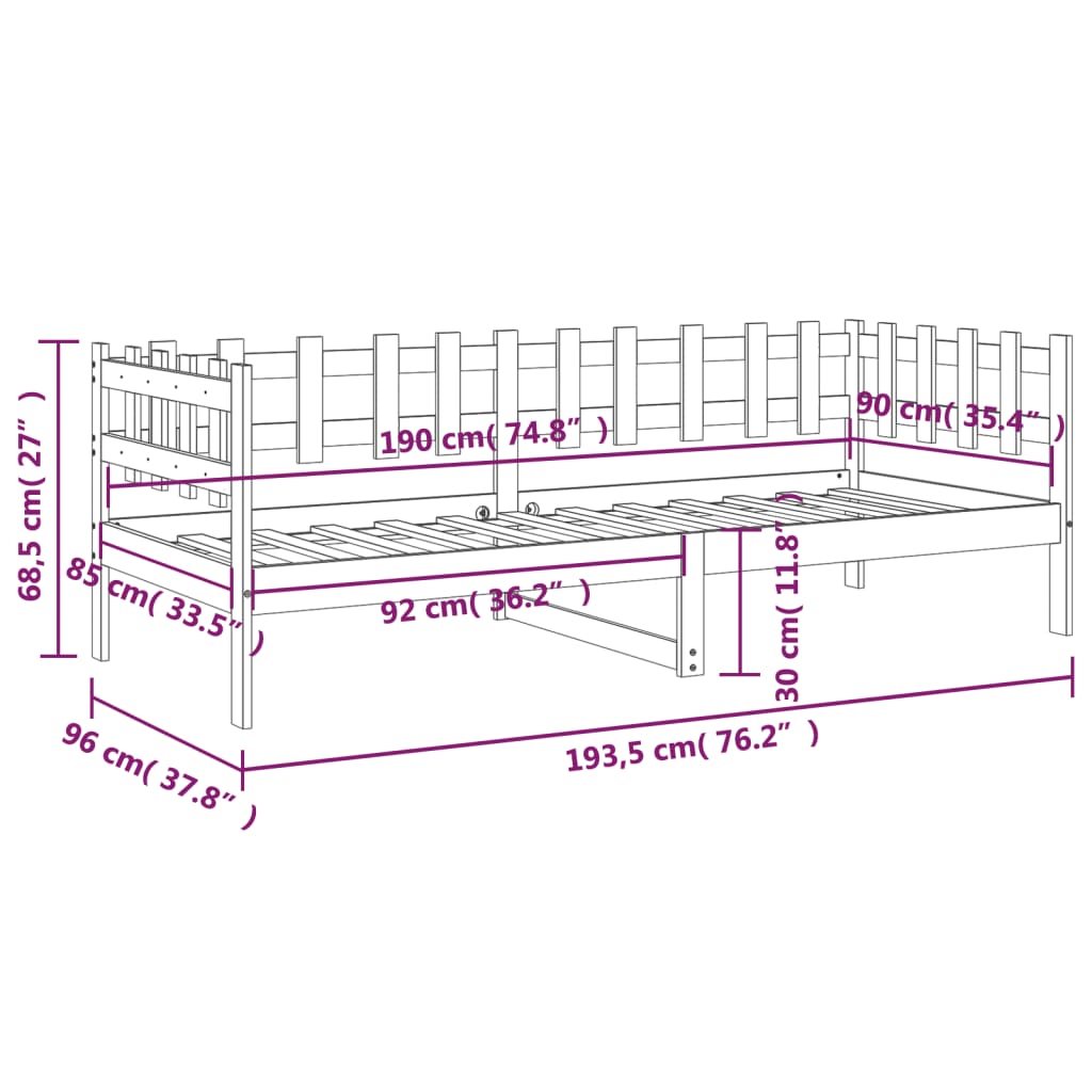 Slaapbank 90x200 cm massief grenenhout