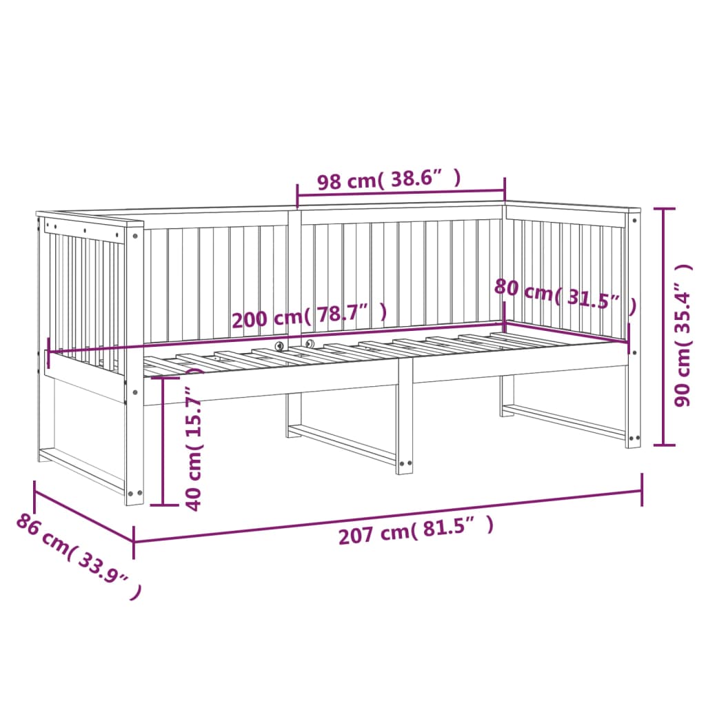 Slaapbank 75x190 cm massief grenenhout