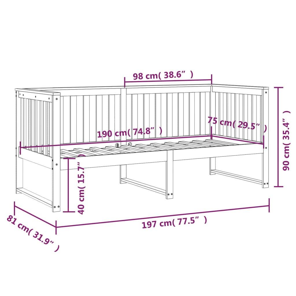 Slaapbank 75x190 cm massief grenenhout