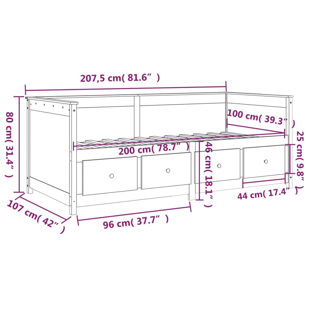 Slaapbank 80x200 cm massief grenenhout