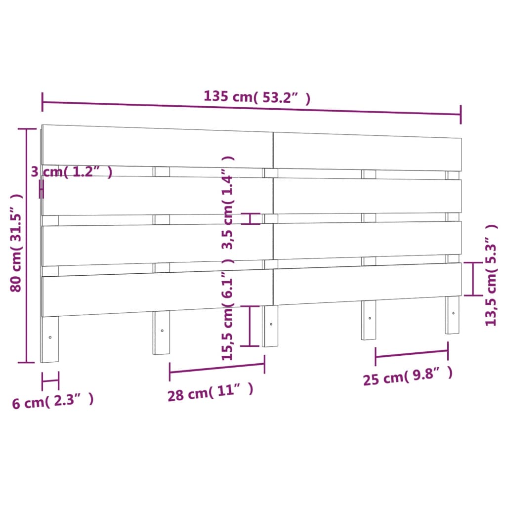 Hoofdbord 135x3x80 cm massief grenenhout