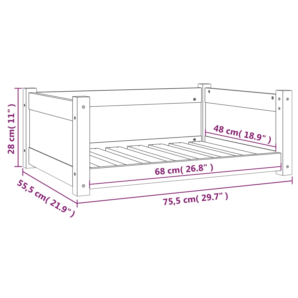 Hondenmand 55,5x45,5x28 cm massief grenenhout