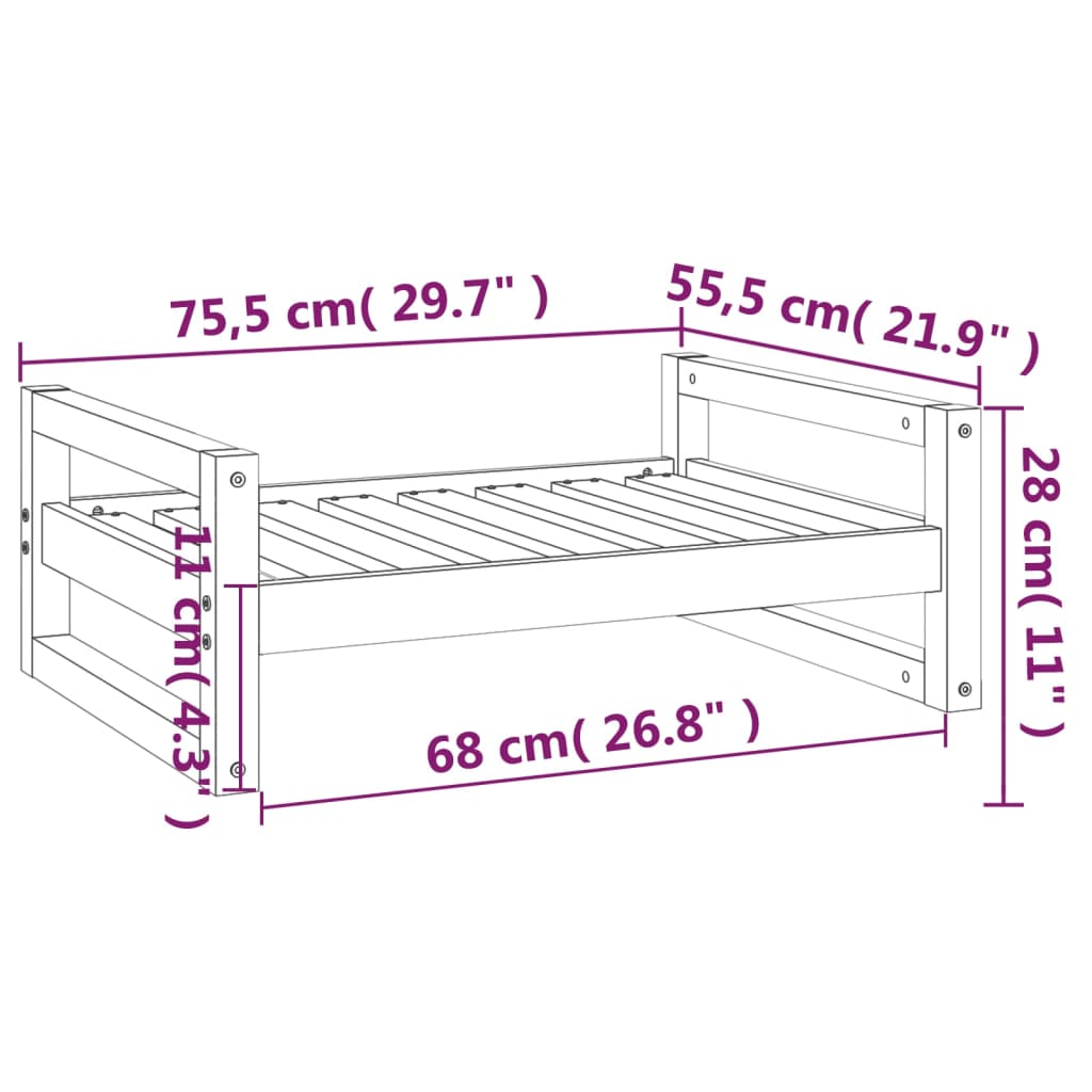 Hondenmand 65,5x50,5x28 cm massief grenenhout