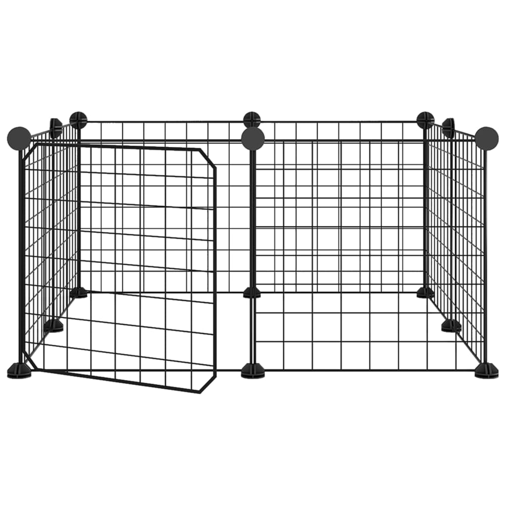 Huisdierenkooi met deur 60 panelen 35x35 cm staal zwart