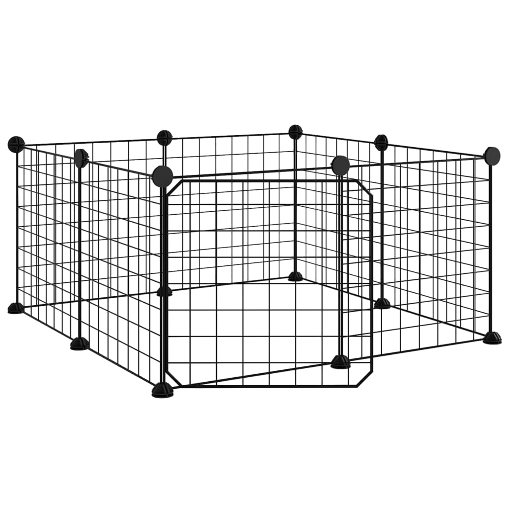 Huisdierenkooi met deur 60 panelen 35x35 cm staal zwart