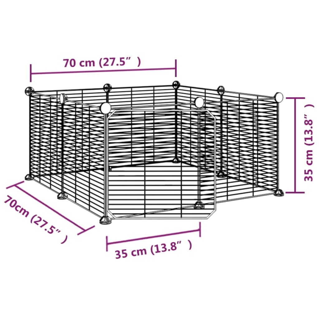 Huisdierenkooi met deur 60 panelen 35x35 cm staal zwart