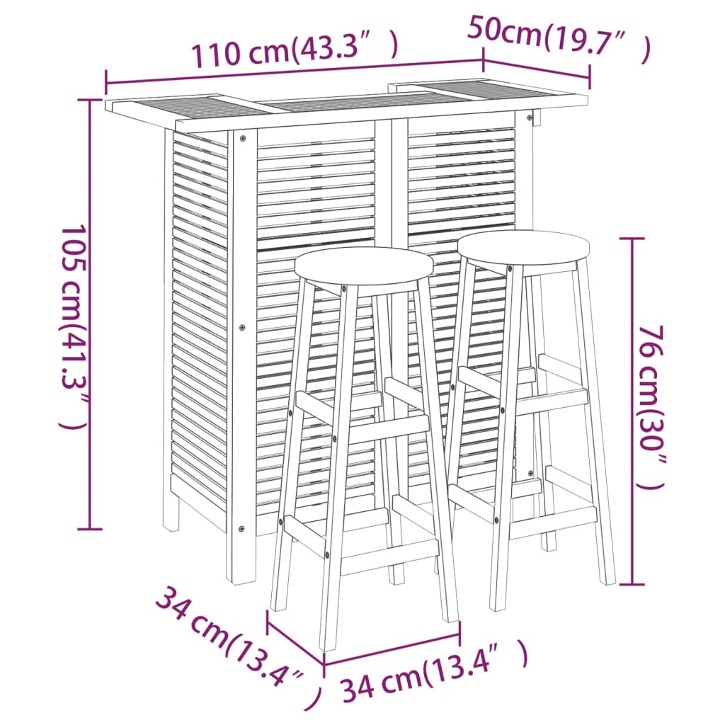 Ensemble de bar de jardin 5 pièces en bois d'acacia massif