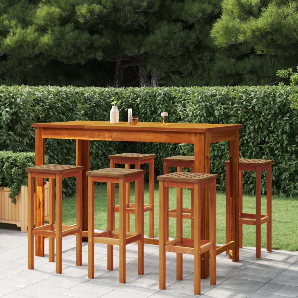 Ensemble de bar de jardin 9 pièces en bois d'acacia massif