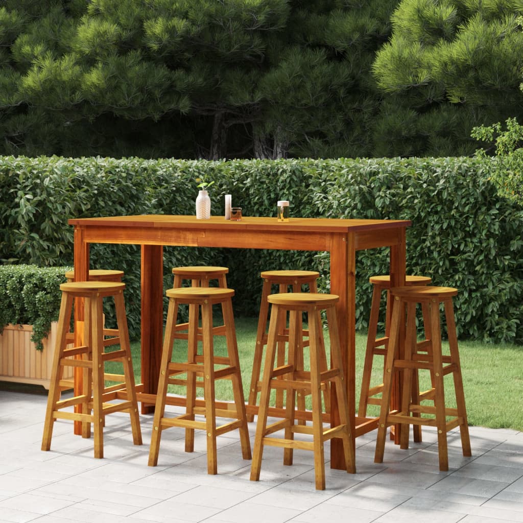 Ensemble de bar de jardin 9 pièces en bois d'acacia massif