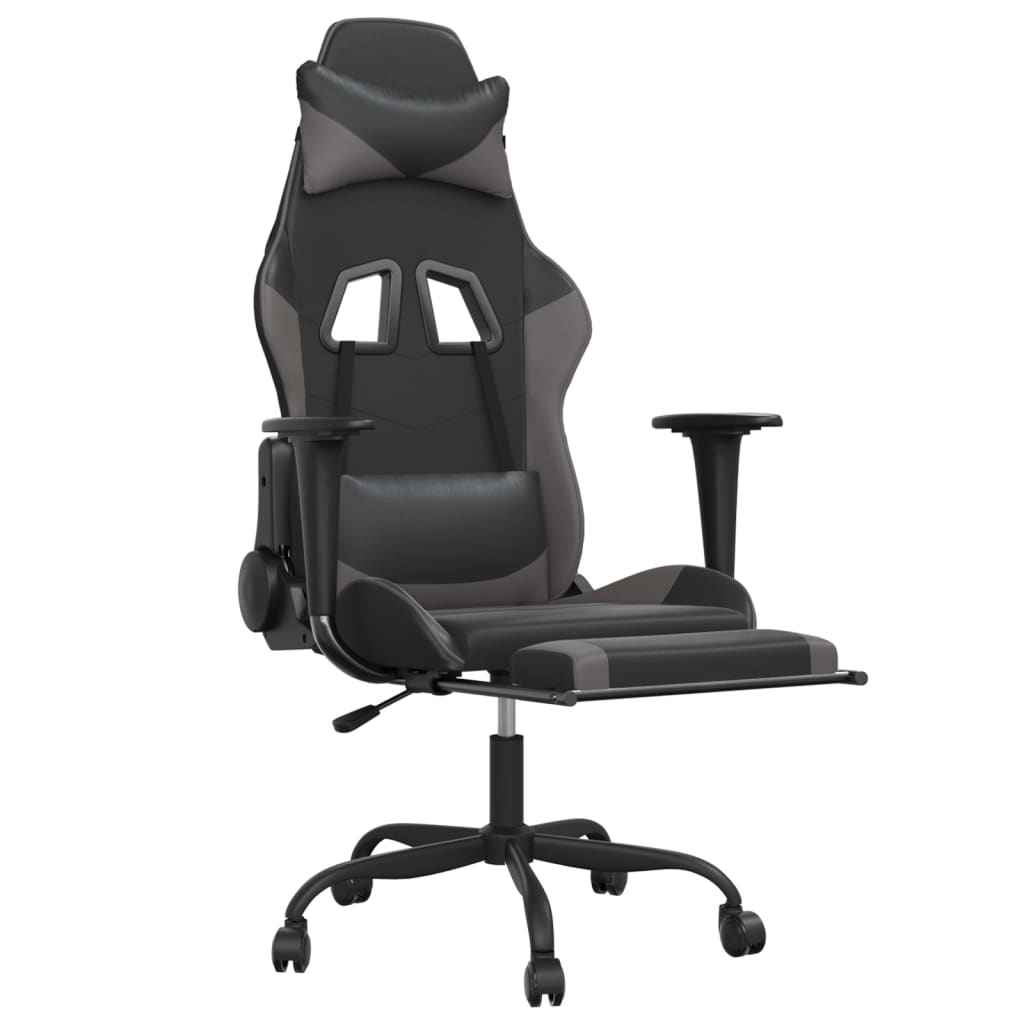 Fauteuil de jeu massant avec repose-pieds en cuir artificiel