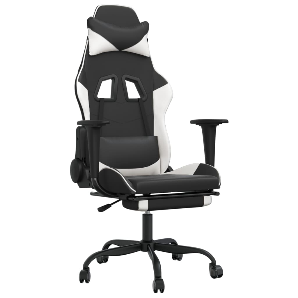 Fauteuil de jeu massant avec repose-pieds en cuir artificiel