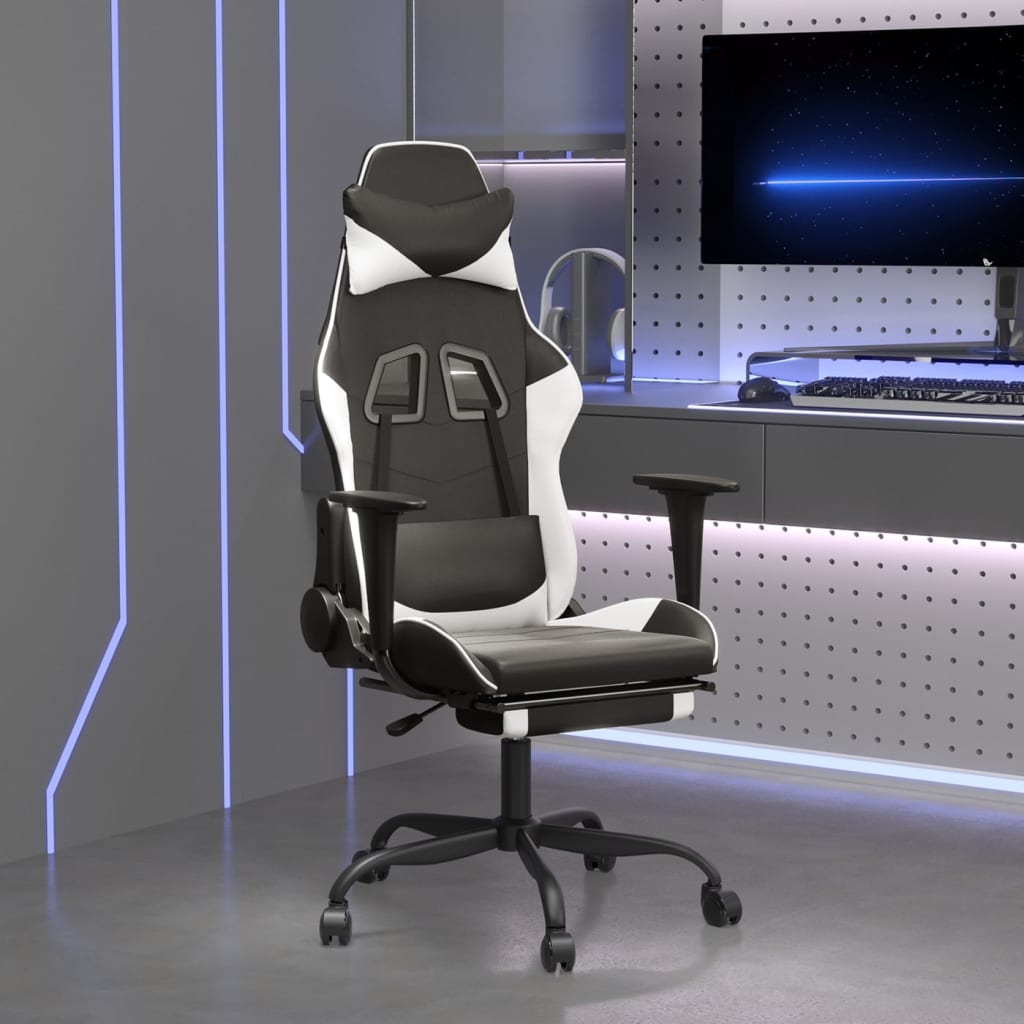 Fauteuil de jeu massant avec repose-pieds en cuir artificiel