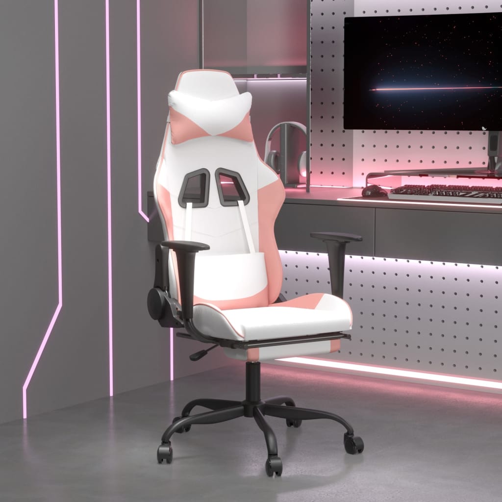 Fauteuil de jeu massant avec repose-pieds en cuir artificiel