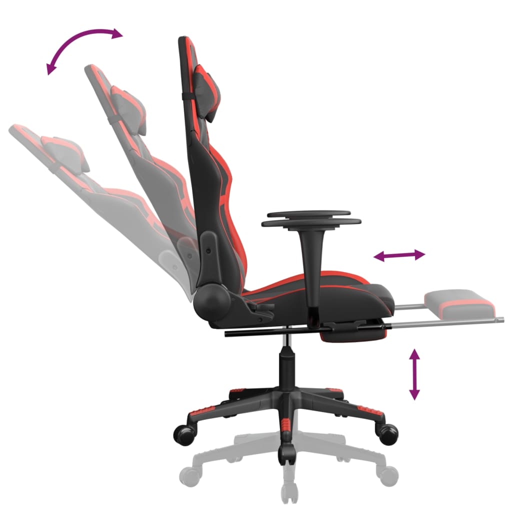 Fauteuil de jeu massant avec repose-pieds en cuir artificiel