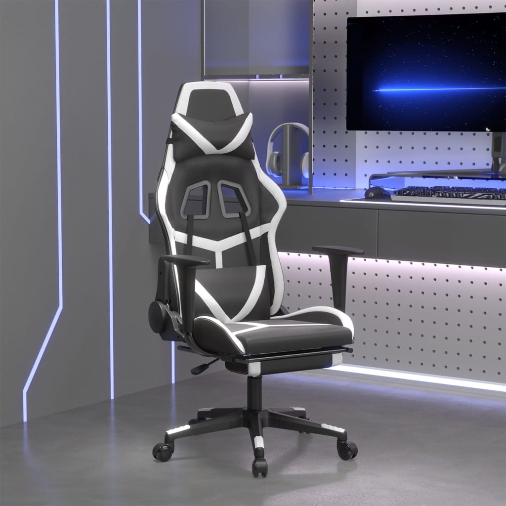 Fauteuil de jeu massant avec repose-pieds en cuir artificiel