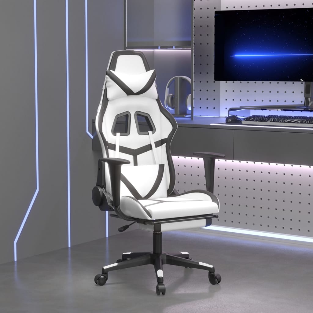 Fauteuil de jeu massant avec repose-pieds en cuir artificiel