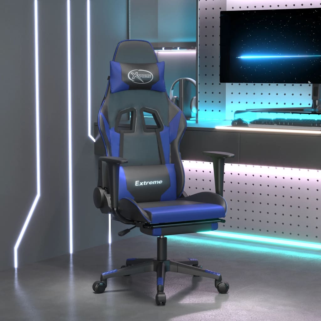 Fauteuil de jeu massant avec repose-pieds en cuir artificiel