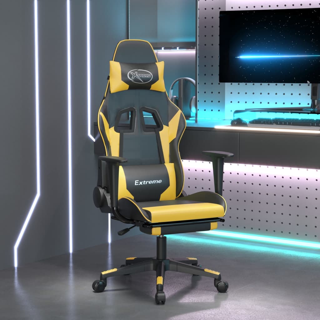 Fauteuil de jeu massant avec repose-pieds en cuir artificiel