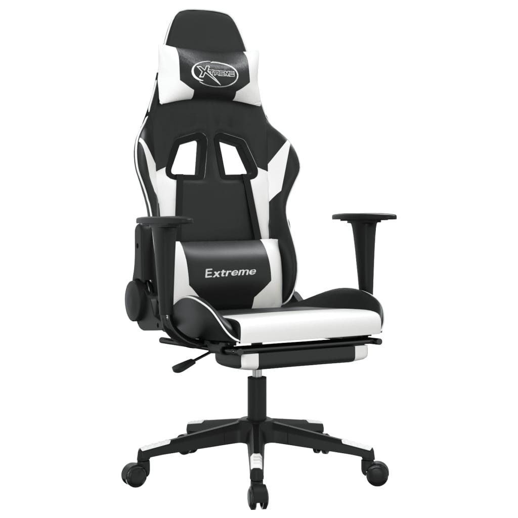 Fauteuil de jeu massant avec repose-pieds en cuir artificiel