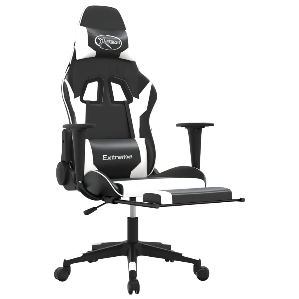 Fauteuil de jeu massant avec repose-pieds en cuir artificiel