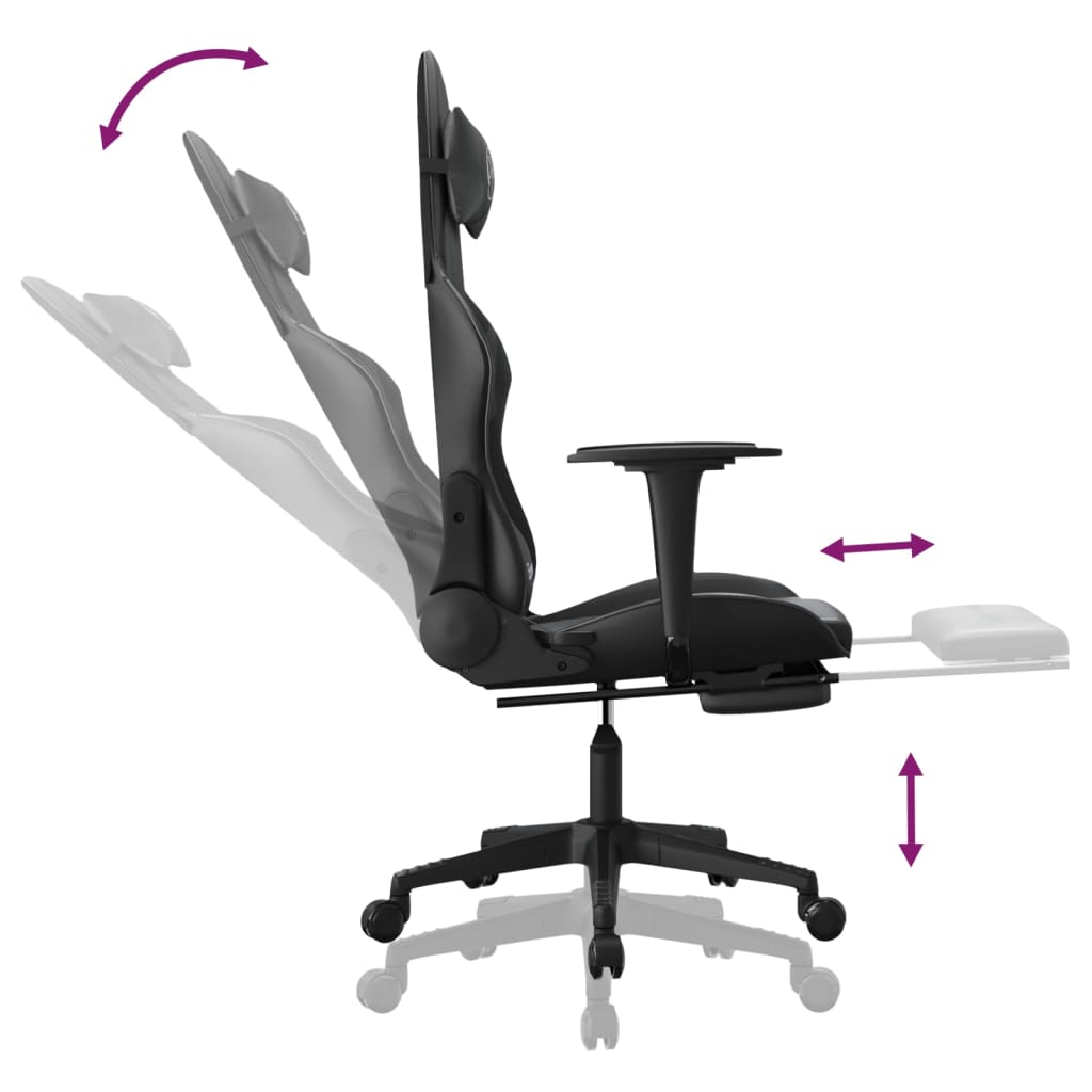 Fauteuil de jeu massant avec repose-pieds en cuir artificiel