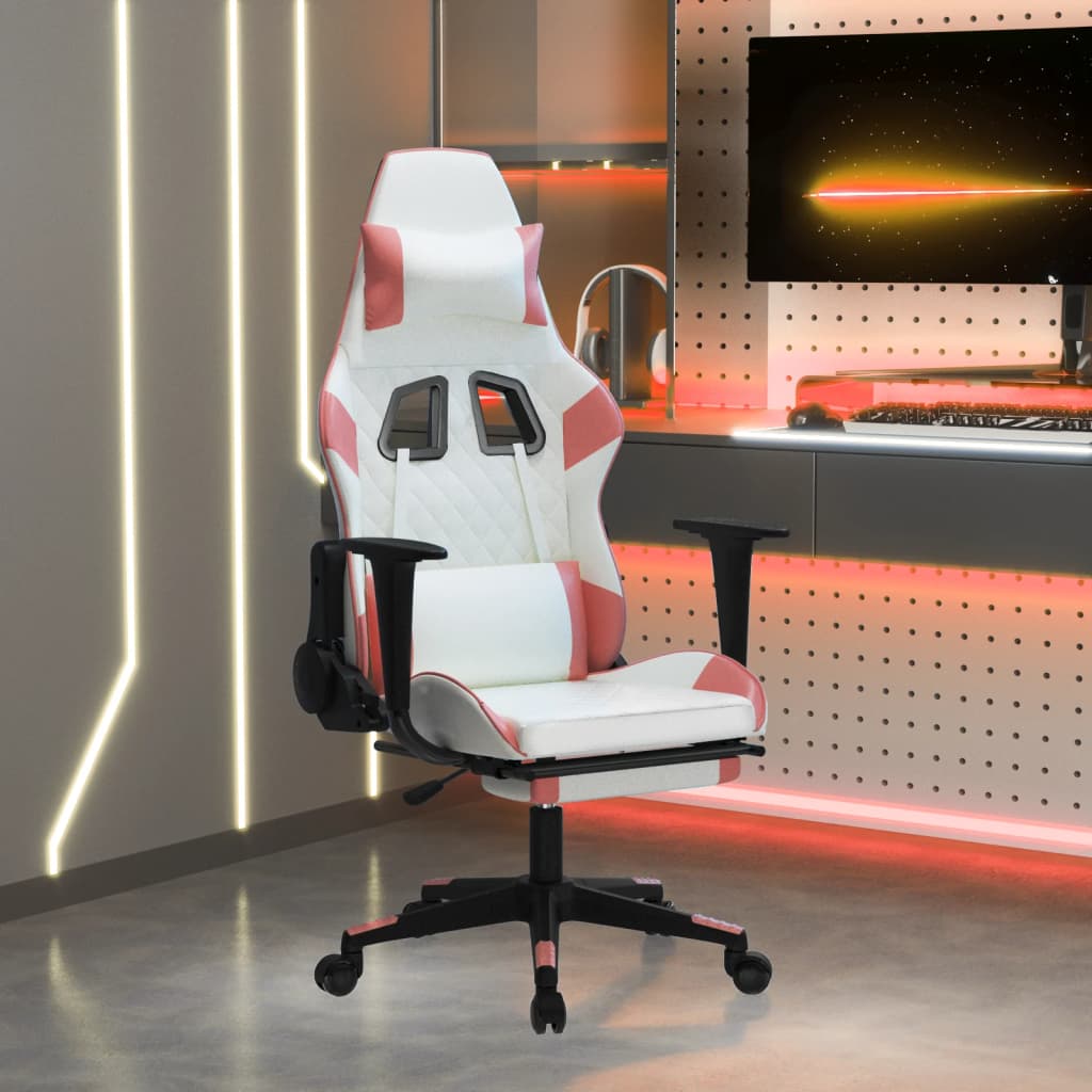 Fauteuil de jeu massant avec repose-pieds en cuir artificiel