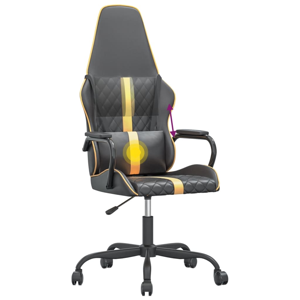 Fauteuil gamer massant simili cuir noir et doré