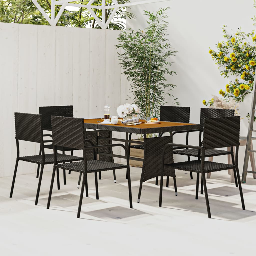 7-delige Tuinset poly rattan zwart