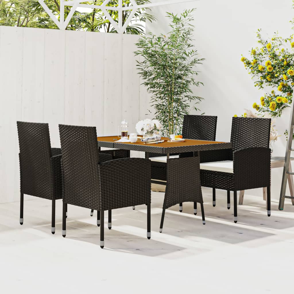 5-delige Tuinset poly rattan zwart