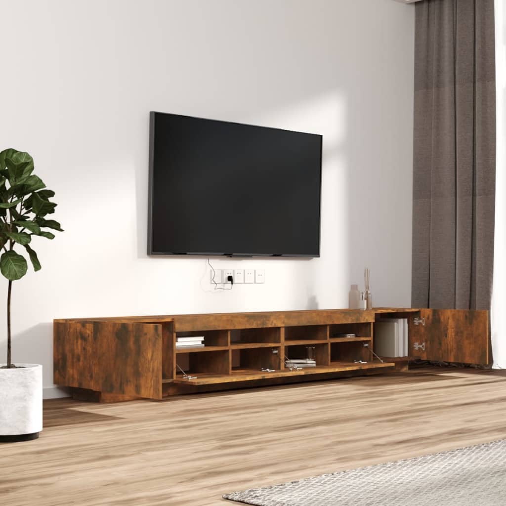 Tv-meubel met LED 260x35x40 cm bewerkt hout artisanaal eiken