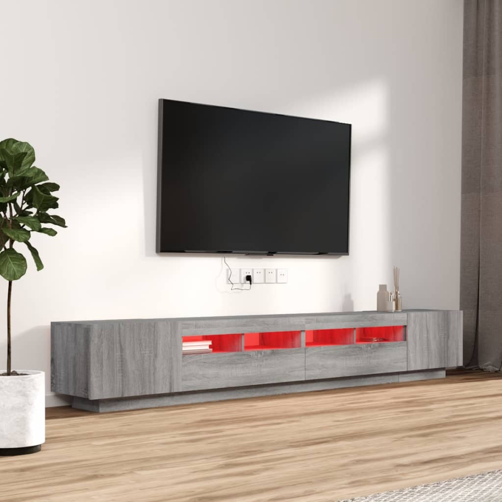 Tv-meubel met LED 260x35x40 cm bewerkt hout artisanaal eiken