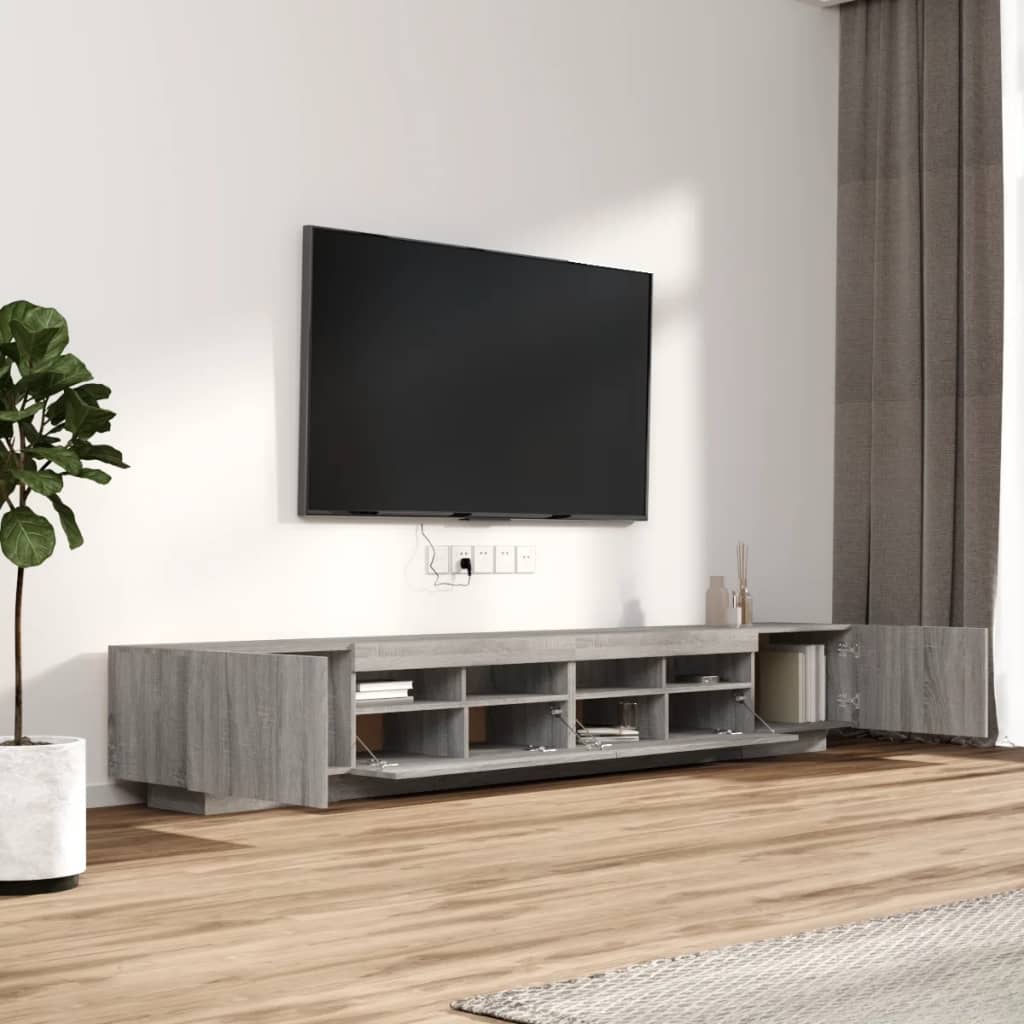 Tv-meubel met LED 260x35x40 cm bewerkt hout artisanaal eiken