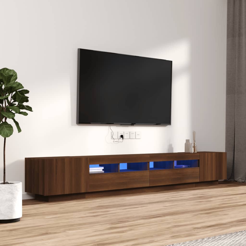 Tv-meubel met LED 260x35x40 cm bewerkt hout artisanaal eiken