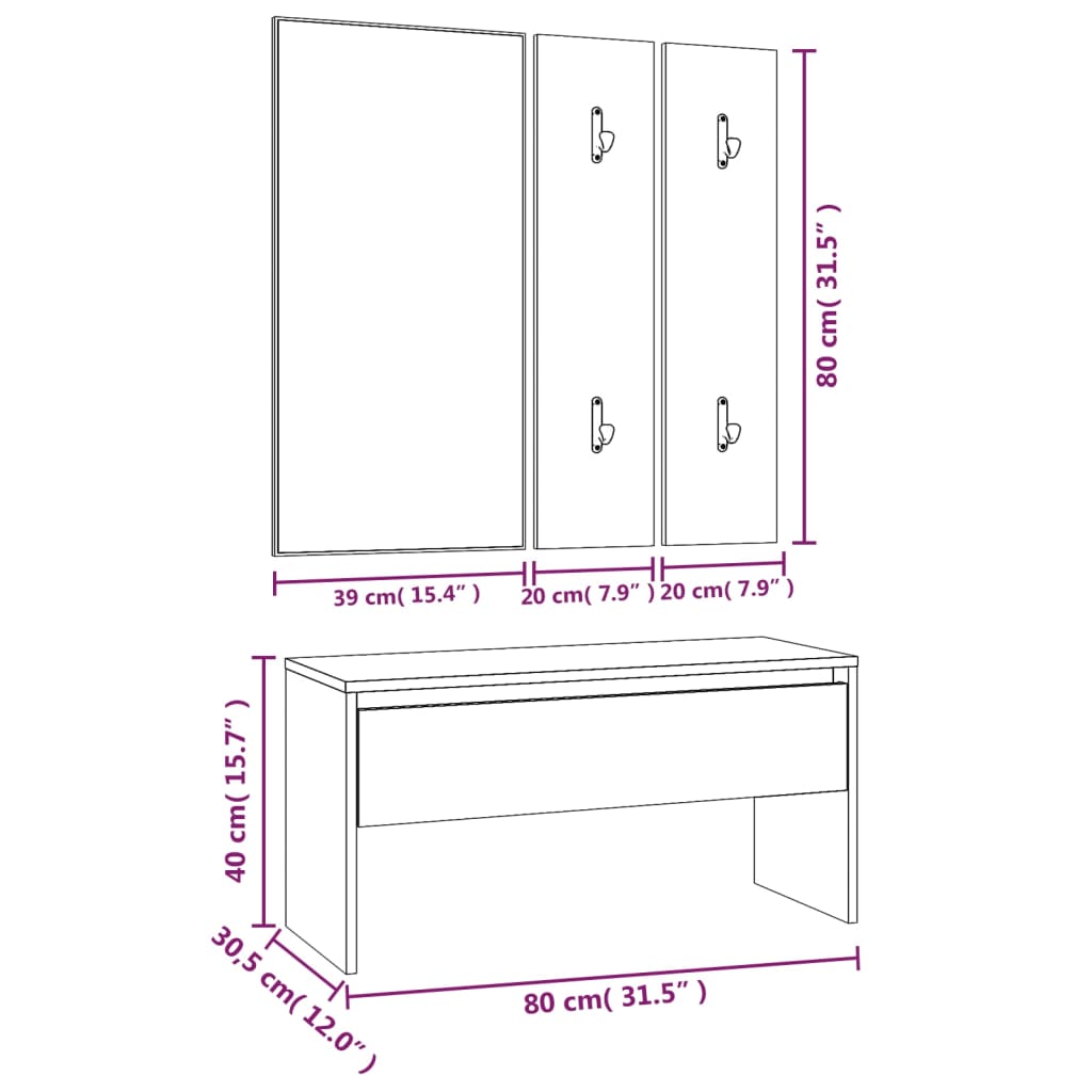 Ensemble de meubles d'entrée en bois ouvré