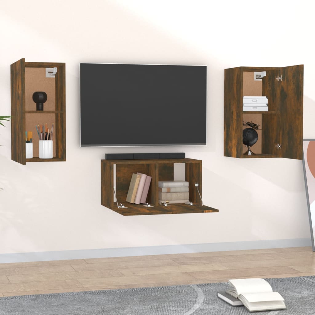 Ensemble meuble TV 3 pièces en bois couleur chêne