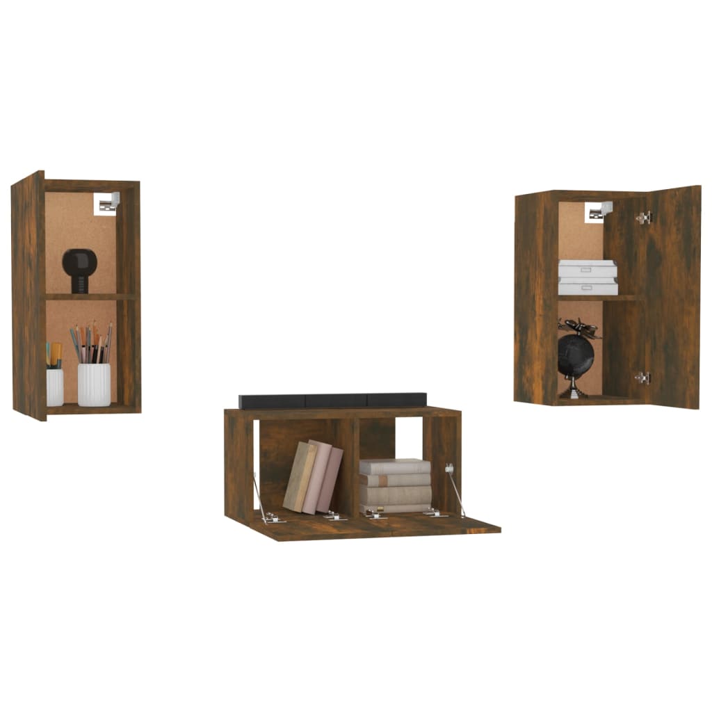 Ensemble meuble TV 3 pièces en bois couleur chêne