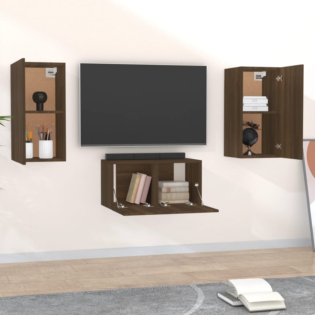 Ensemble meuble TV 3 pièces en bois couleur chêne