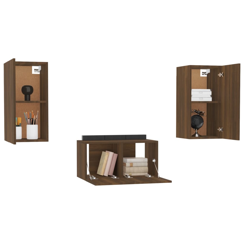 Ensemble meuble TV 3 pièces en bois couleur chêne